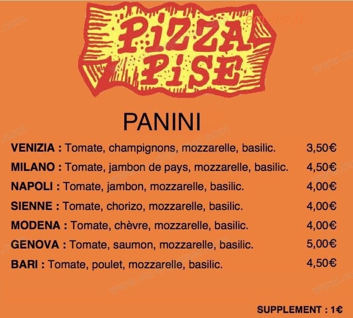 Pizza Pise — carte page 2