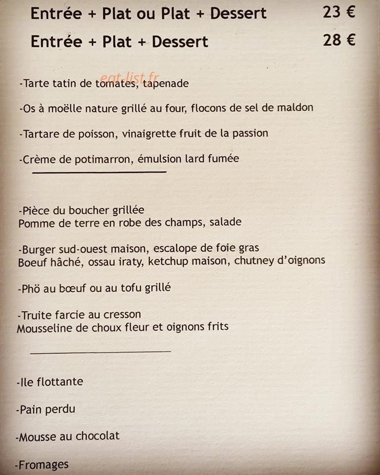 La Dune Le Resto — carte page 1