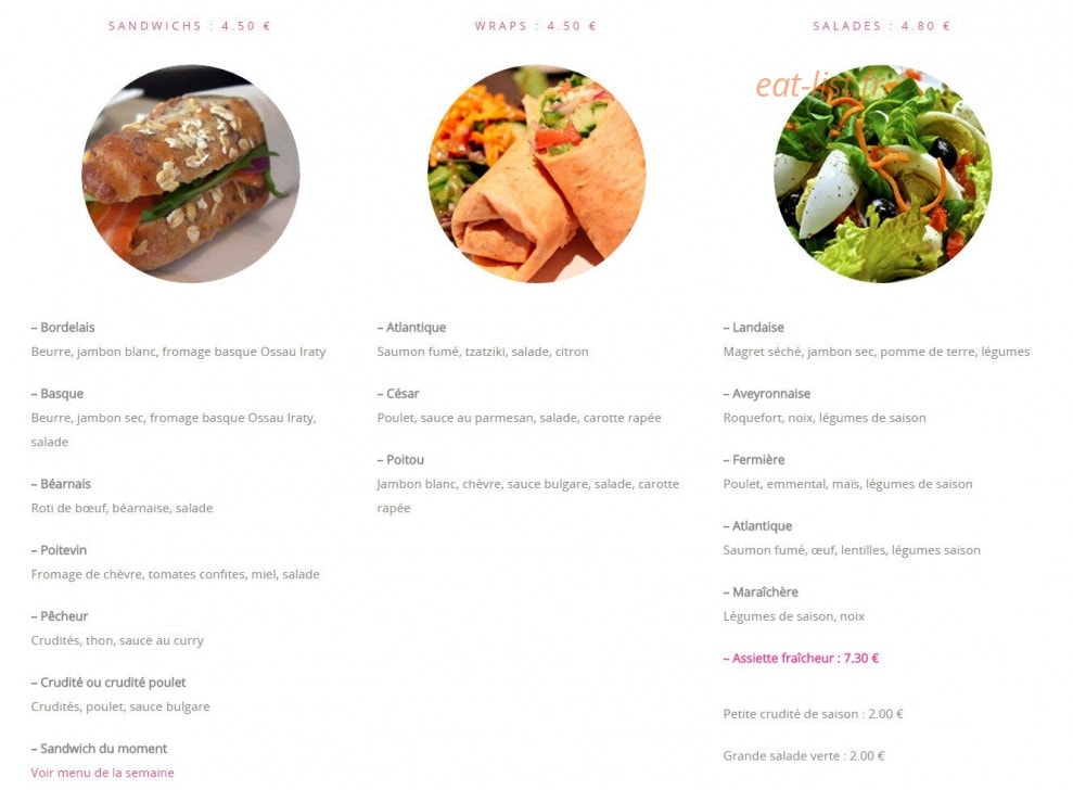 Au Goût du jour — carte page 2