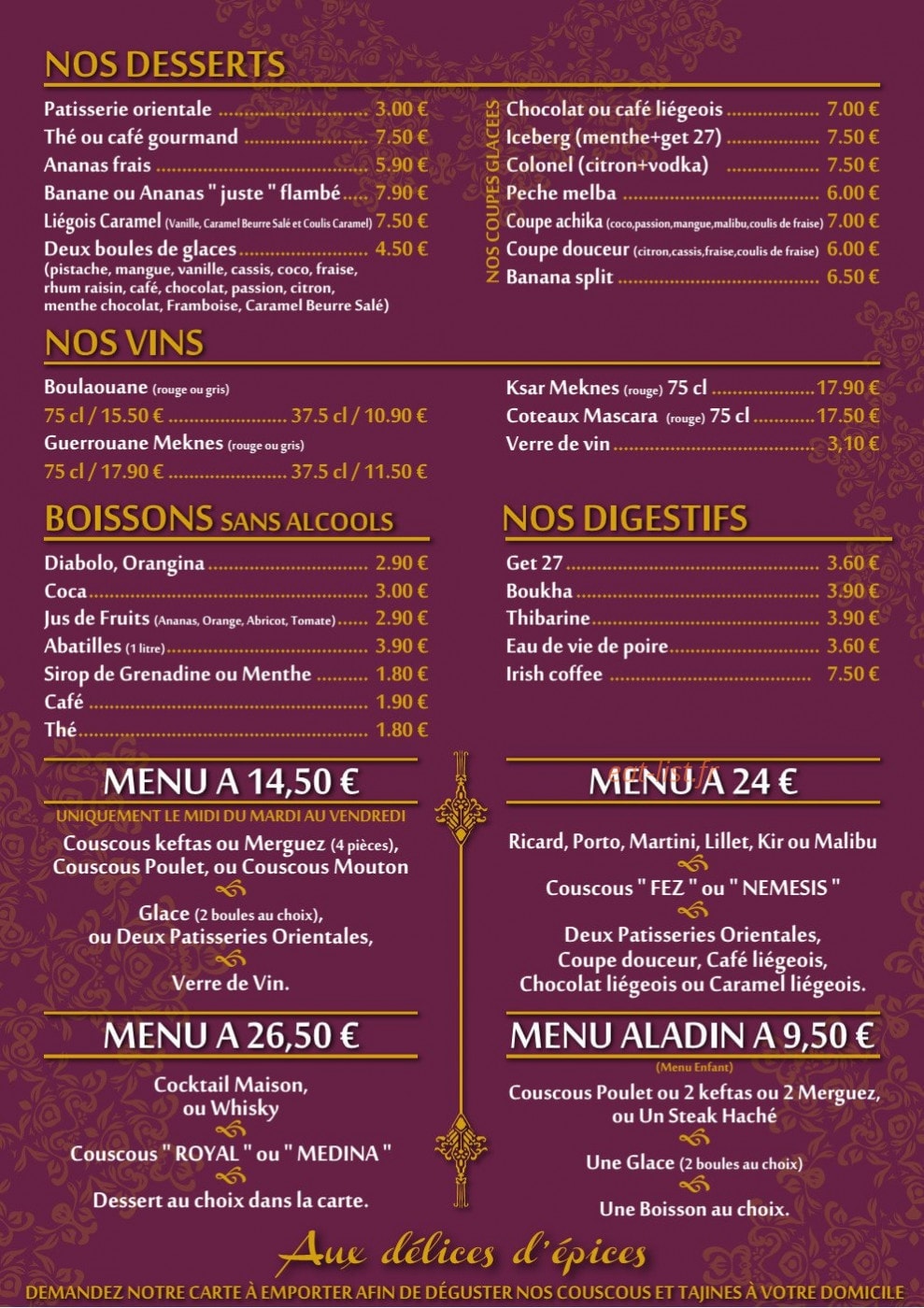 Aux Délices d'Epices — carte page 2