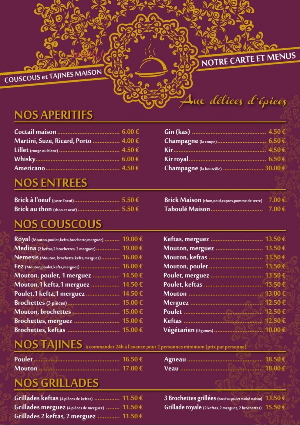 Aux Délices d'Epices — carte page 1