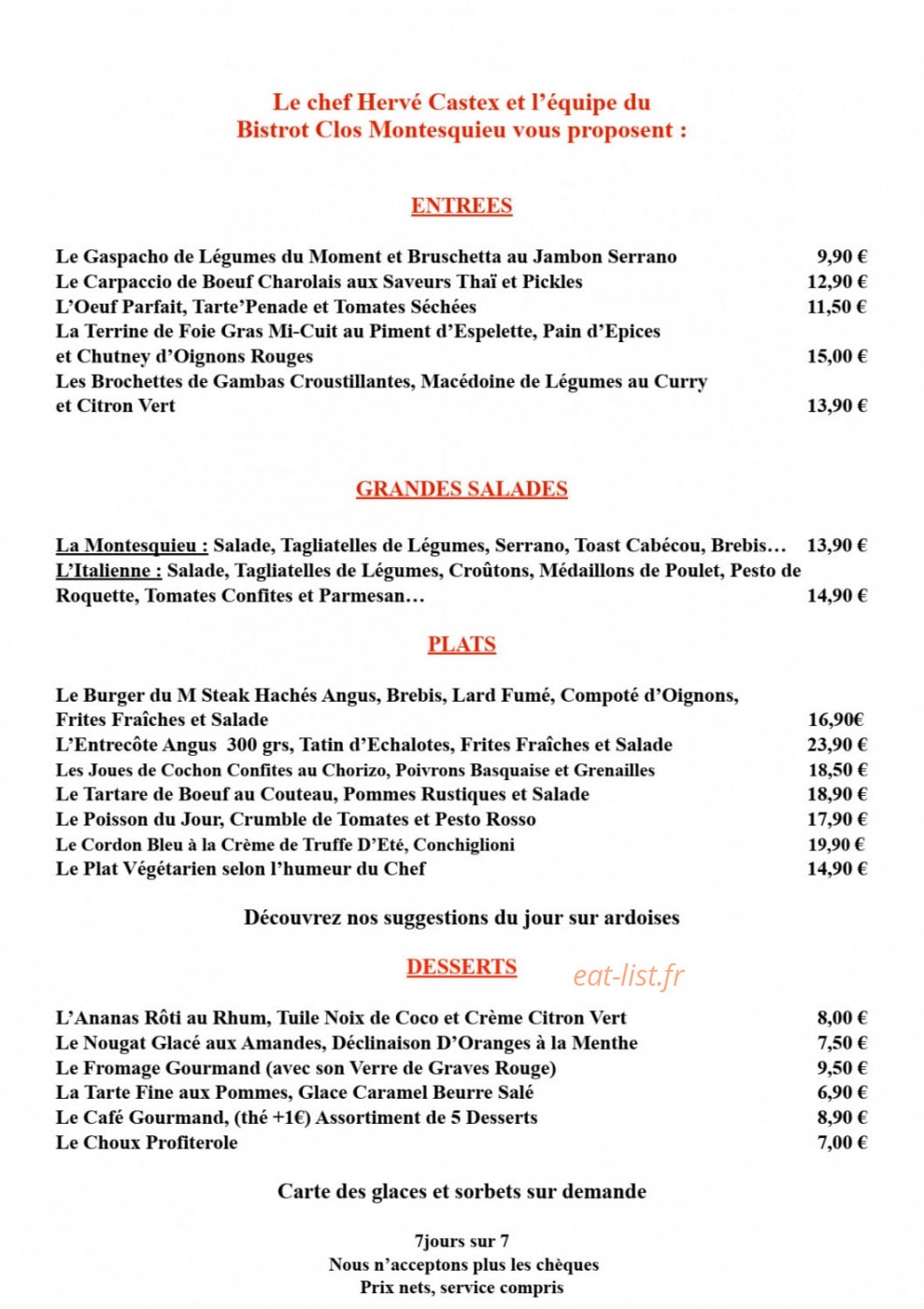 Bistrot Clos Montesquieu — carte page 1