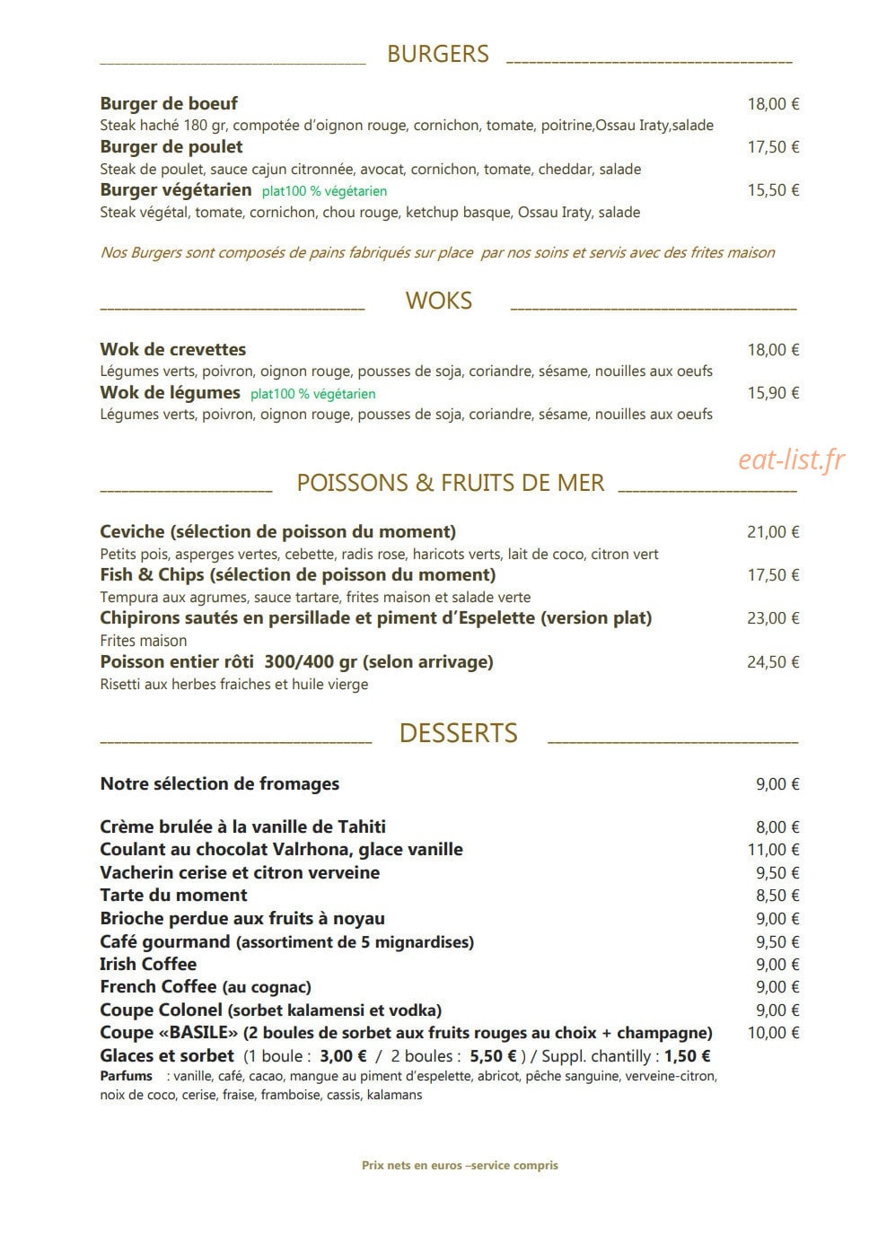 Brasserie Basile — carte page 2