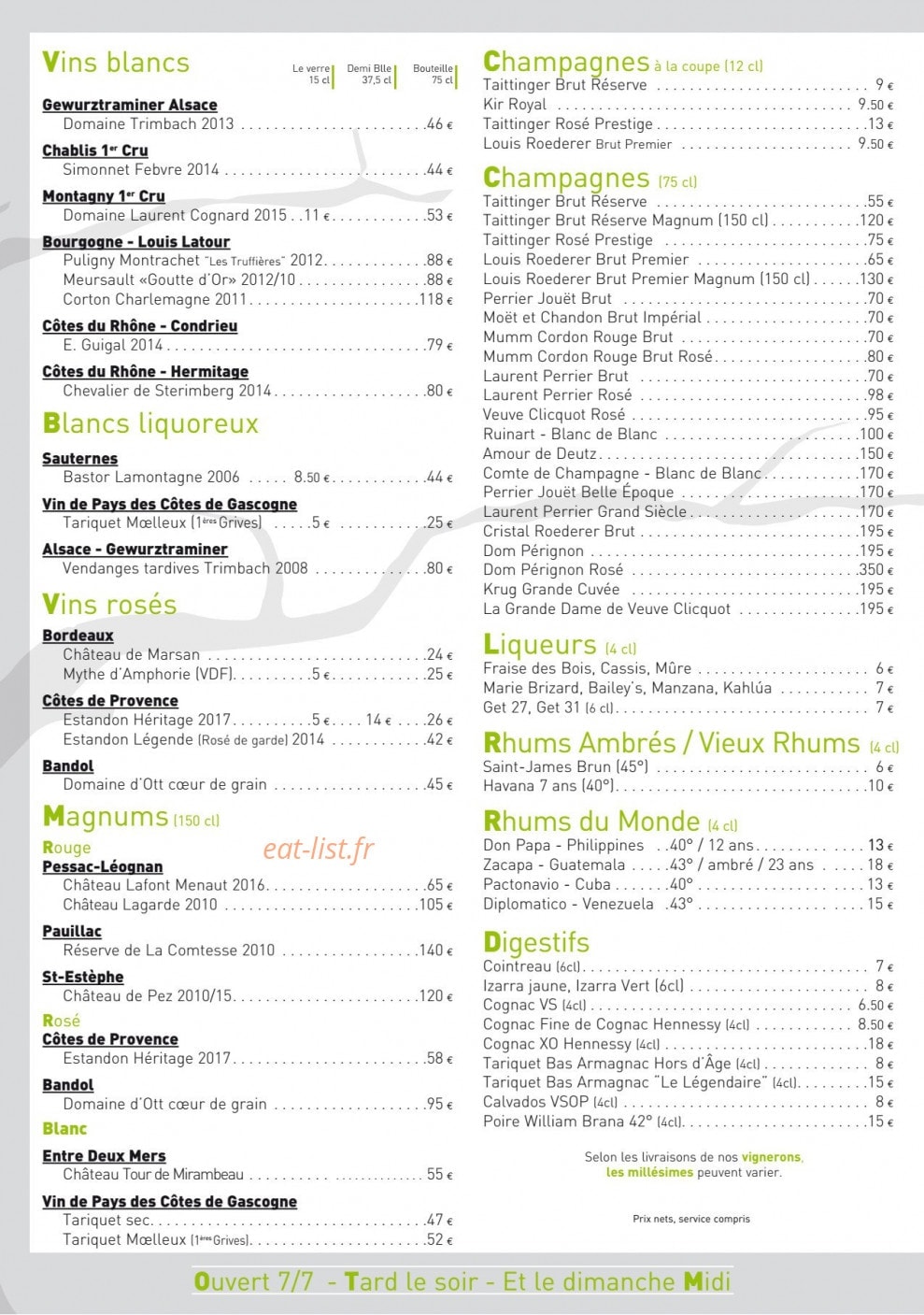 Canopee café — carte page 2