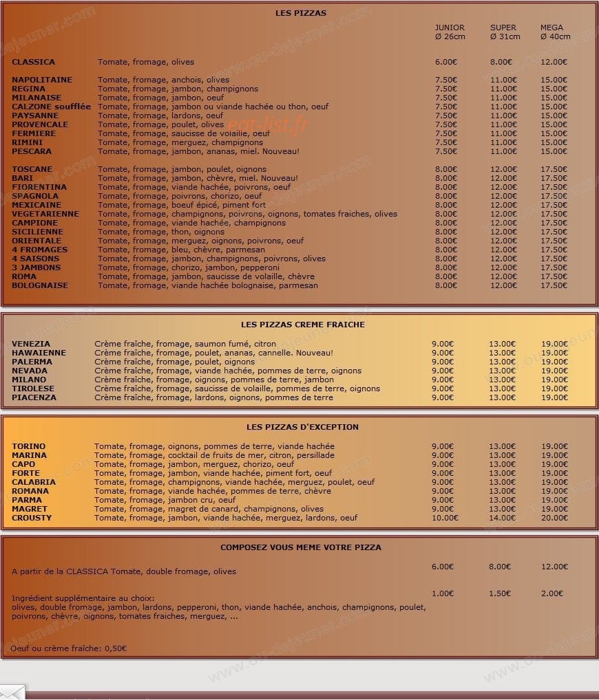 Crousty Pizz — carte page 2