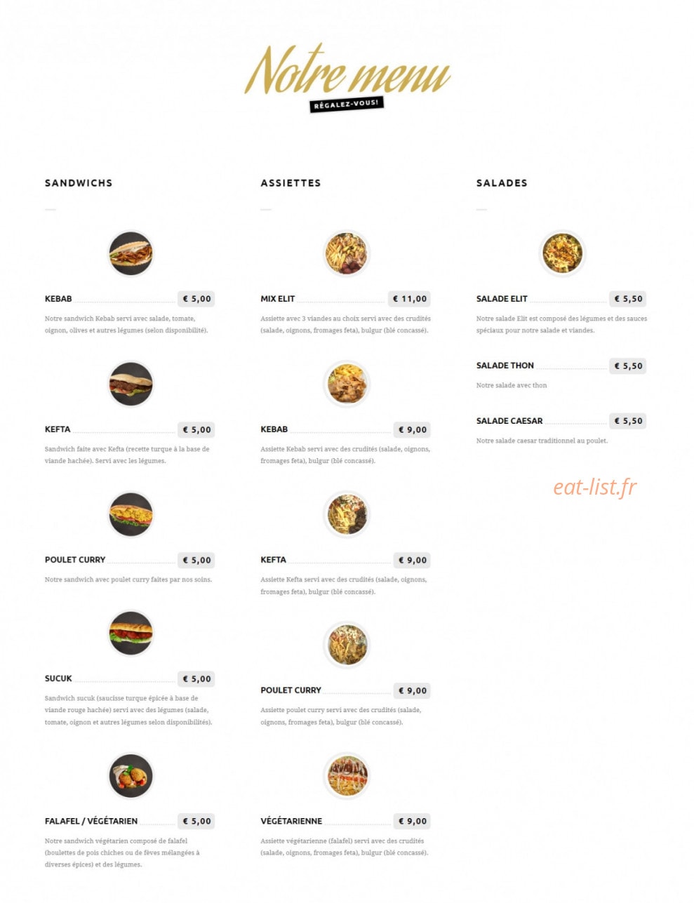 Elit Doner Kebab — carte page 1