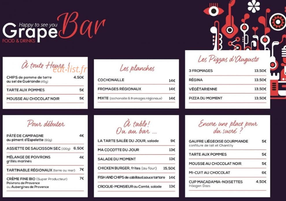 Grape Bar — carte page 1