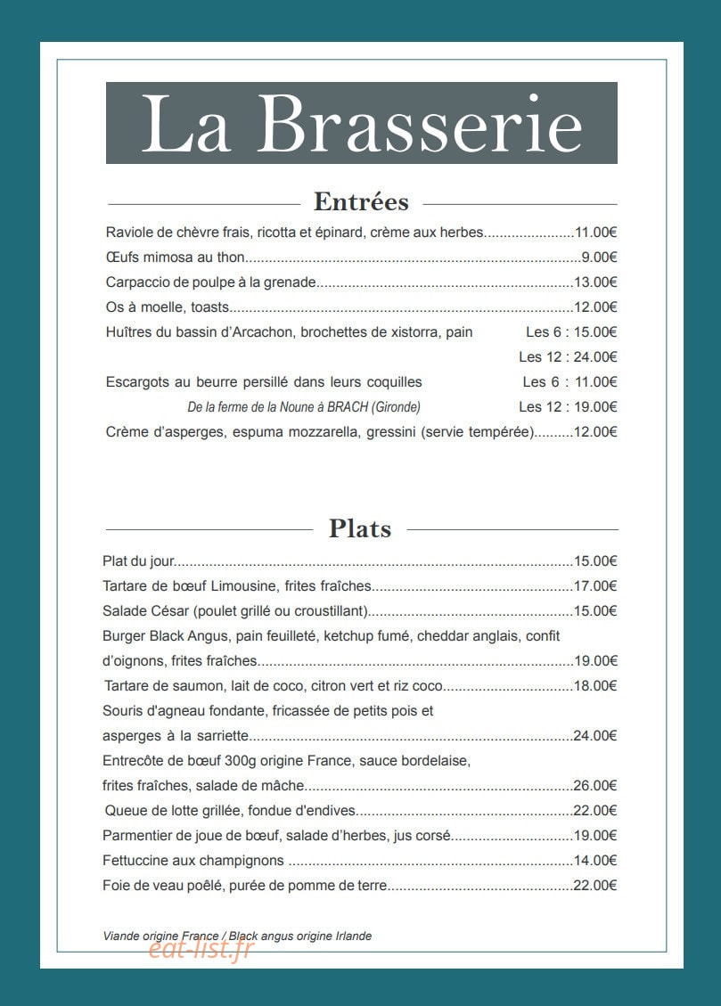 La Brasserie du M — carte page 1