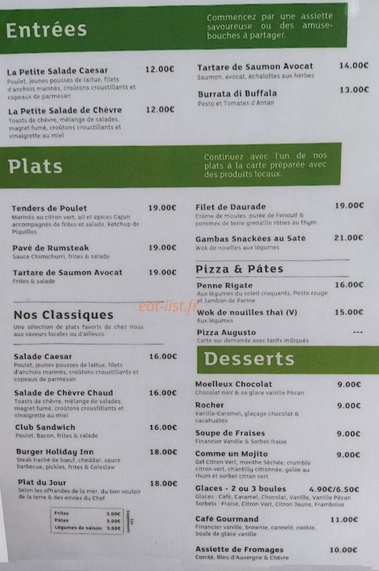 La Table de l'Aéroparc — carte page 1