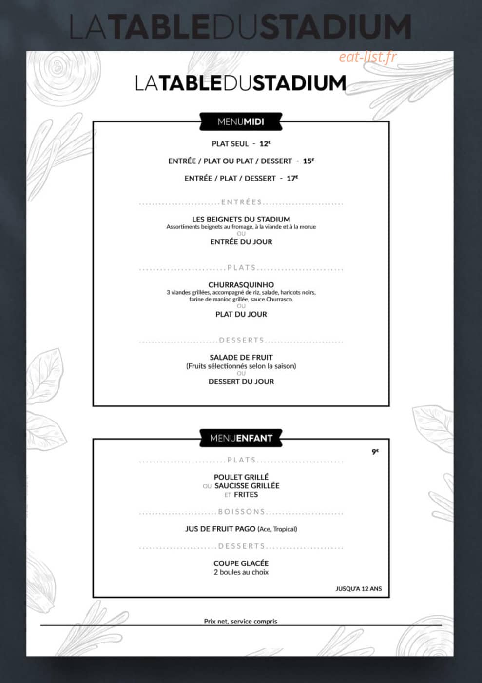 La Table Du Stadium — carte page 2