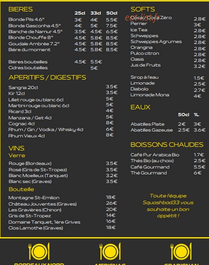 Le Bistrot du squash — carte page 2
