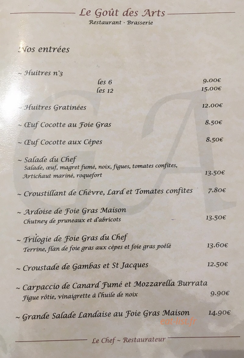 Le gout des arts — carte page 1