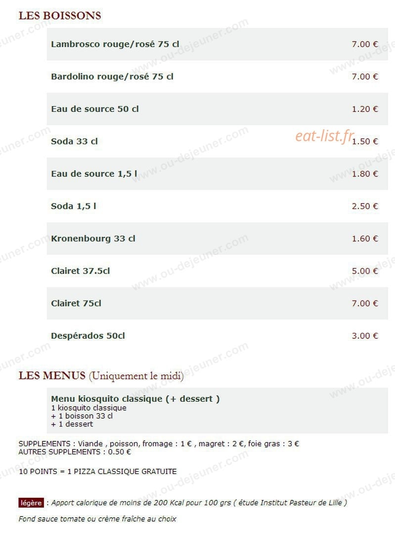 Le Kiosque à Pizzas — carte page 4