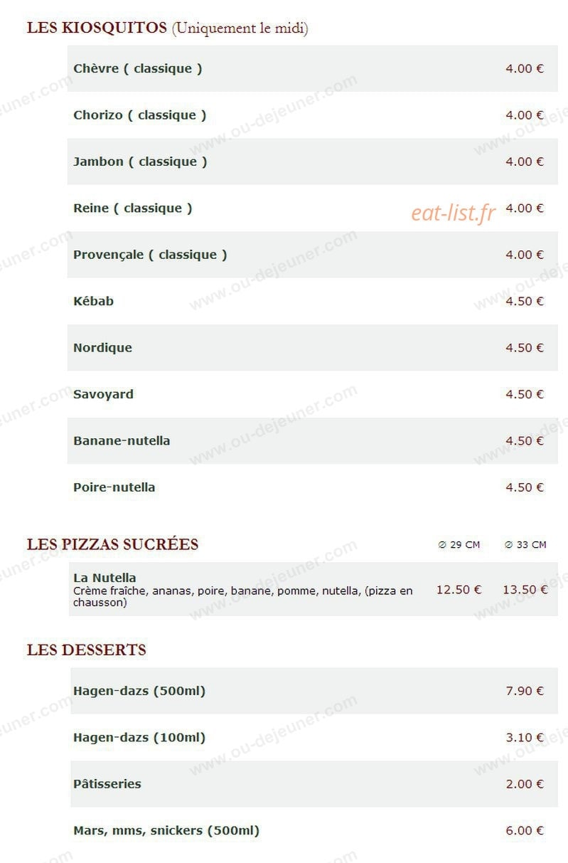 Le Kiosque à Pizzas — carte page 3