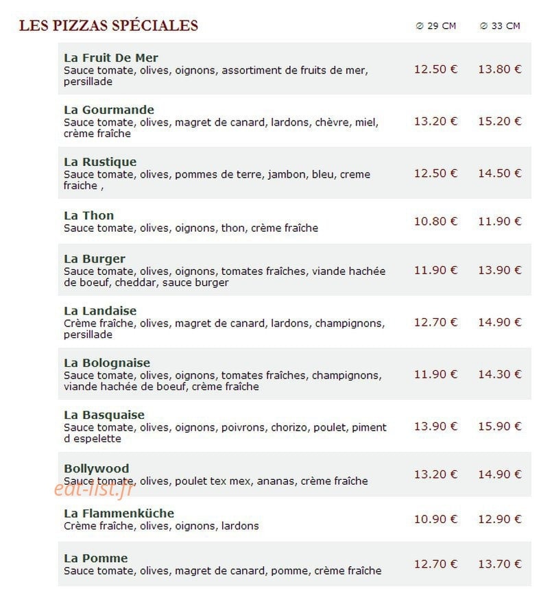Le Kiosque à Pizzas — carte page 2