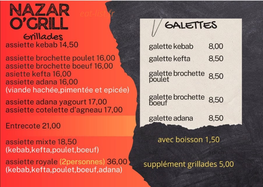 Nazar o grill — carte page 1