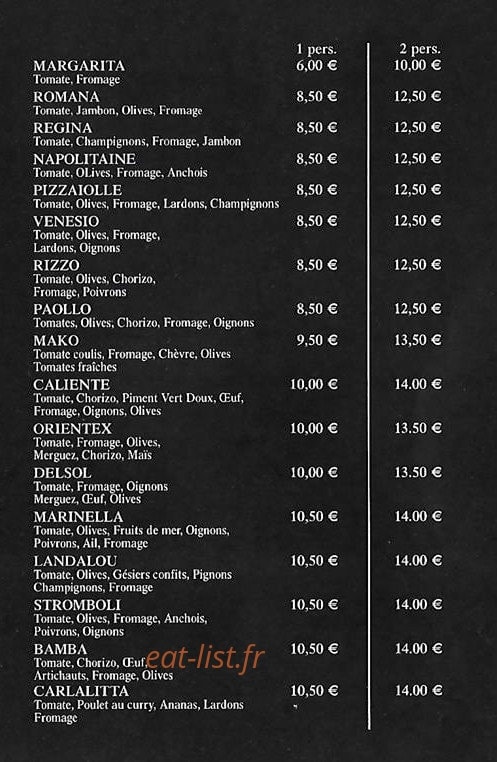 Pizz'arlac — carte page 1