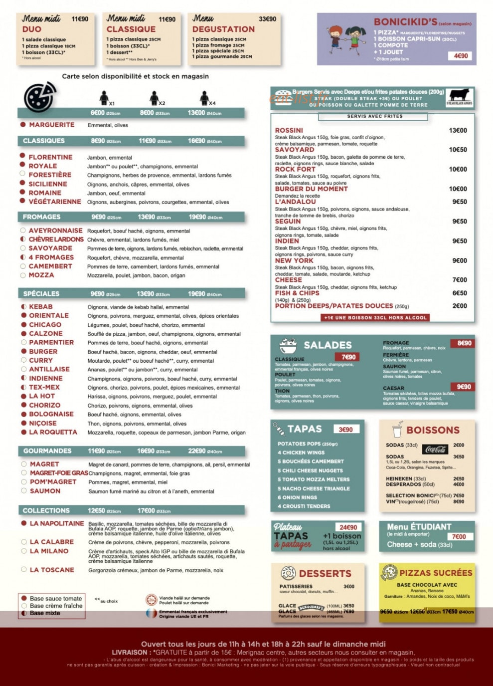 Pizzeria Bonici — carte page 1