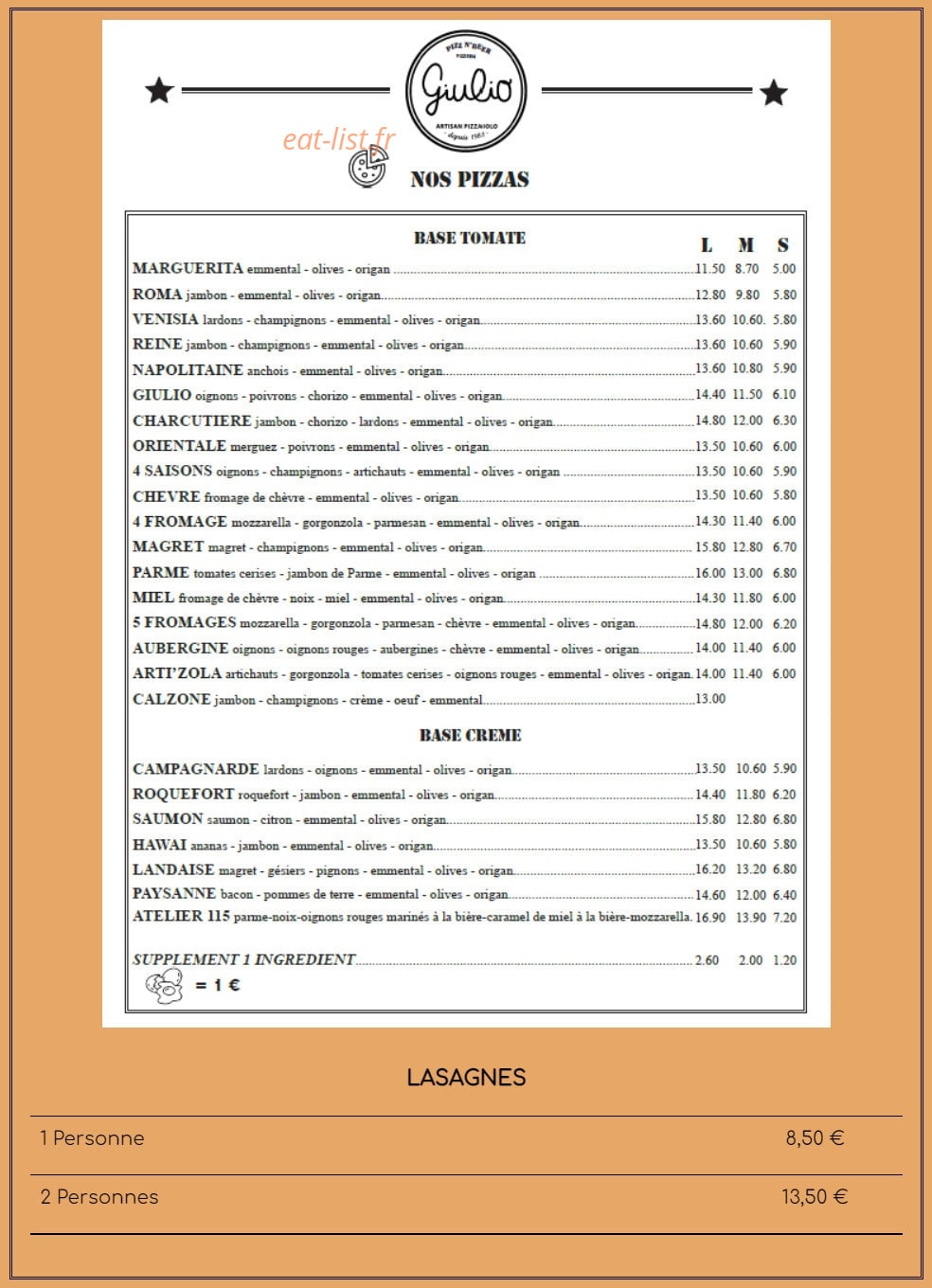 Pizzeria Giulio — carte page 1