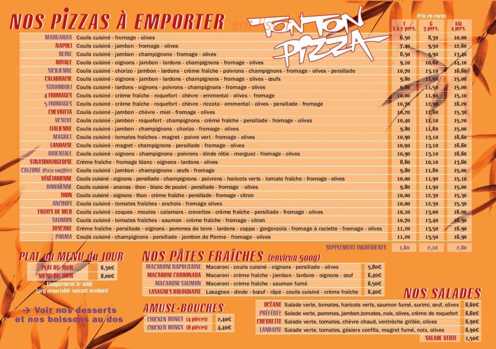 Tonton Pizza — carte page 2