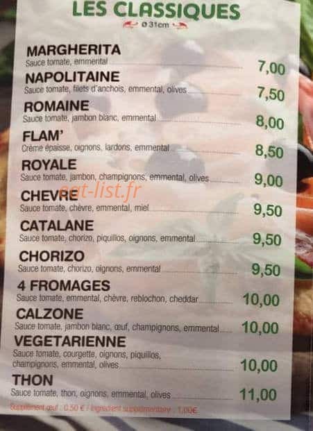 Gilou Pizza — carte page 1