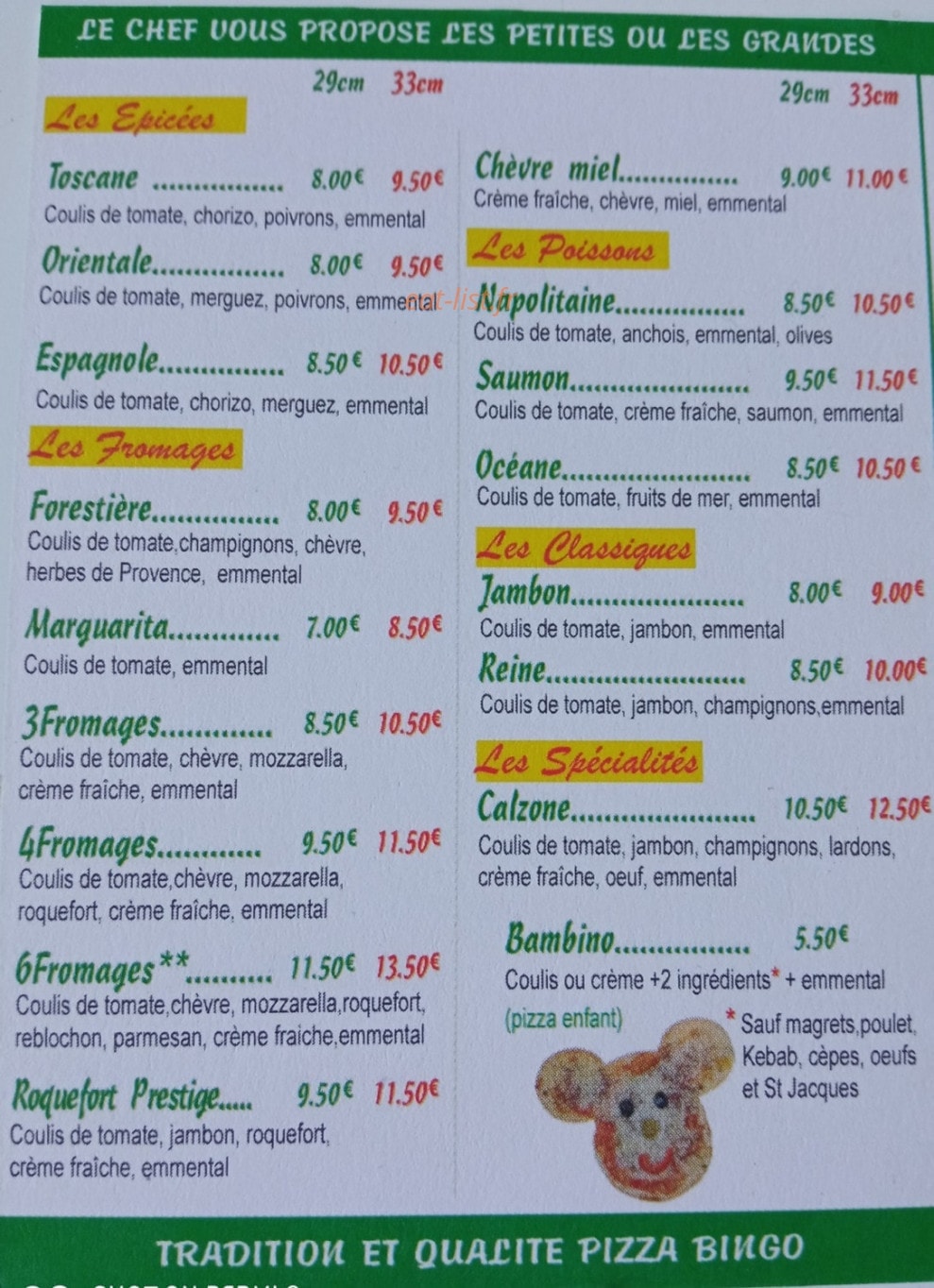 Pizza Bingo — carte page 2
