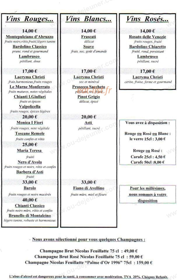 La Trattoria Lesca'l — carte page 1