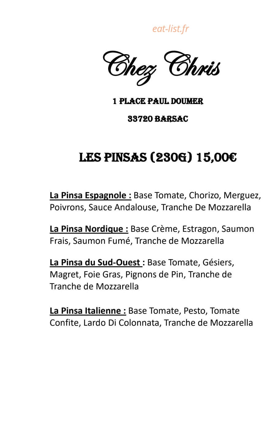 Chez Chris — carte page 4