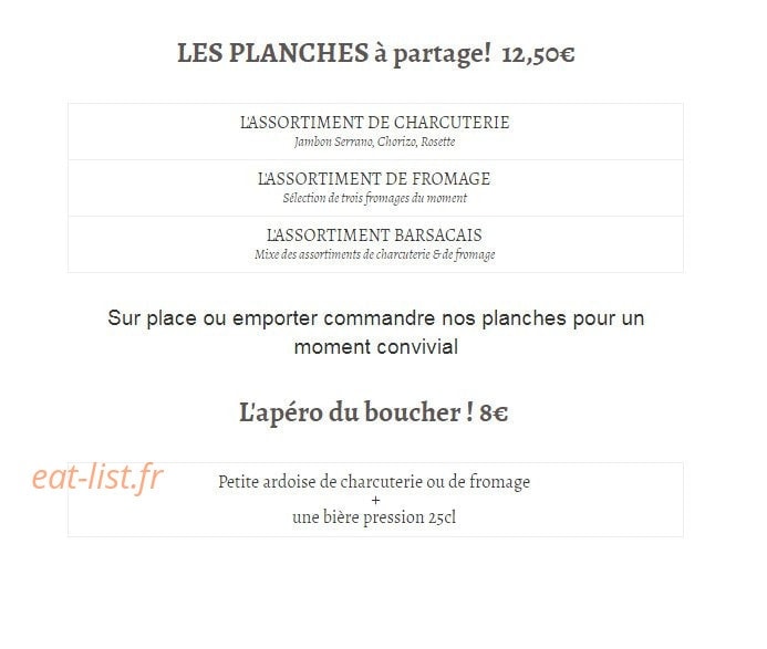 La Table Du Boucher — carte page 1