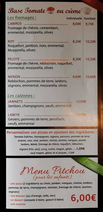 Landipizz — carte page 1