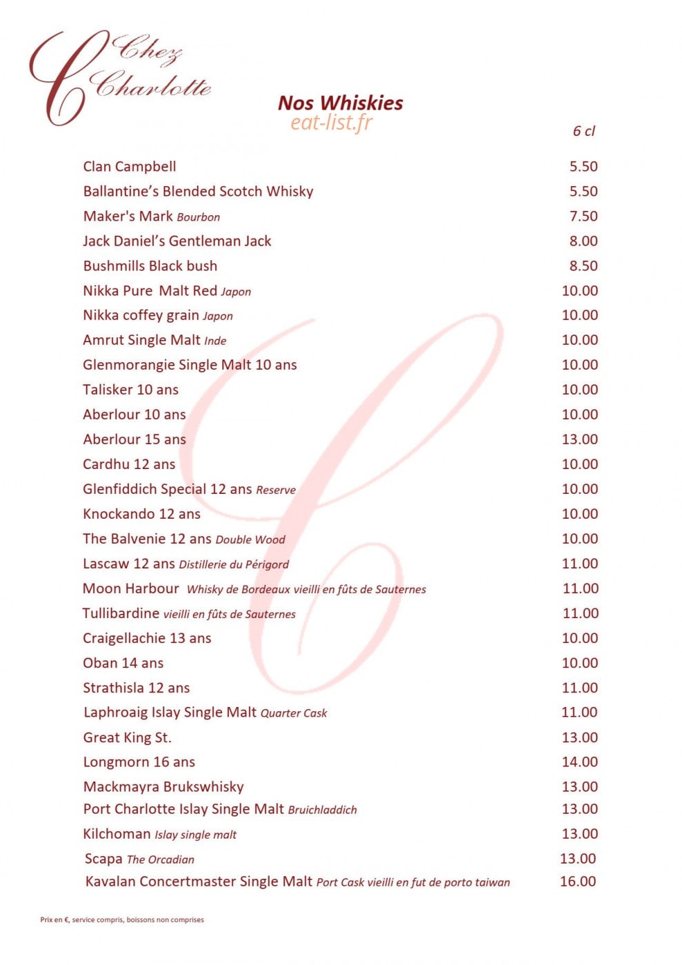 Chez Charlotte — carte page 13