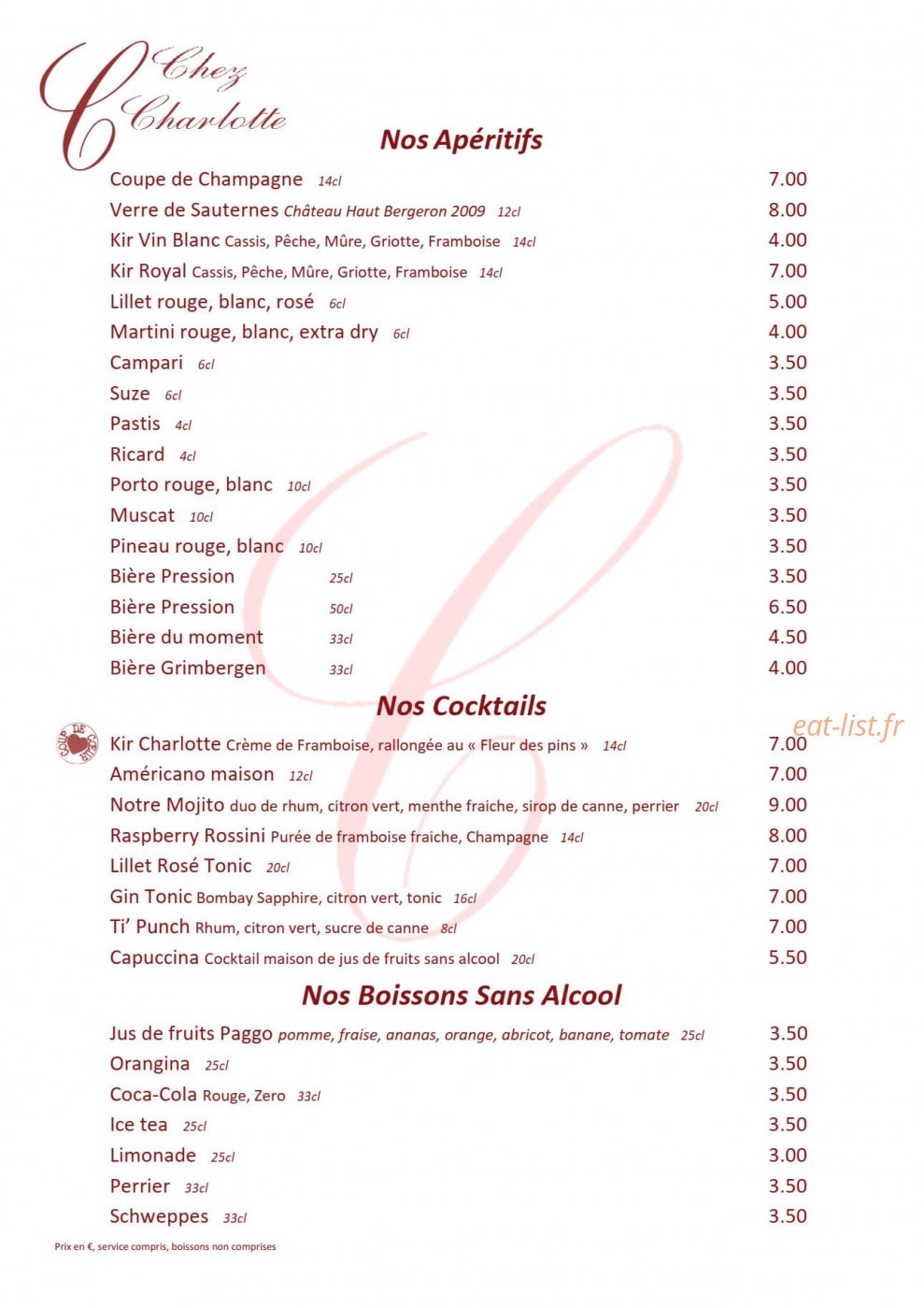 Chez Charlotte — carte page 11