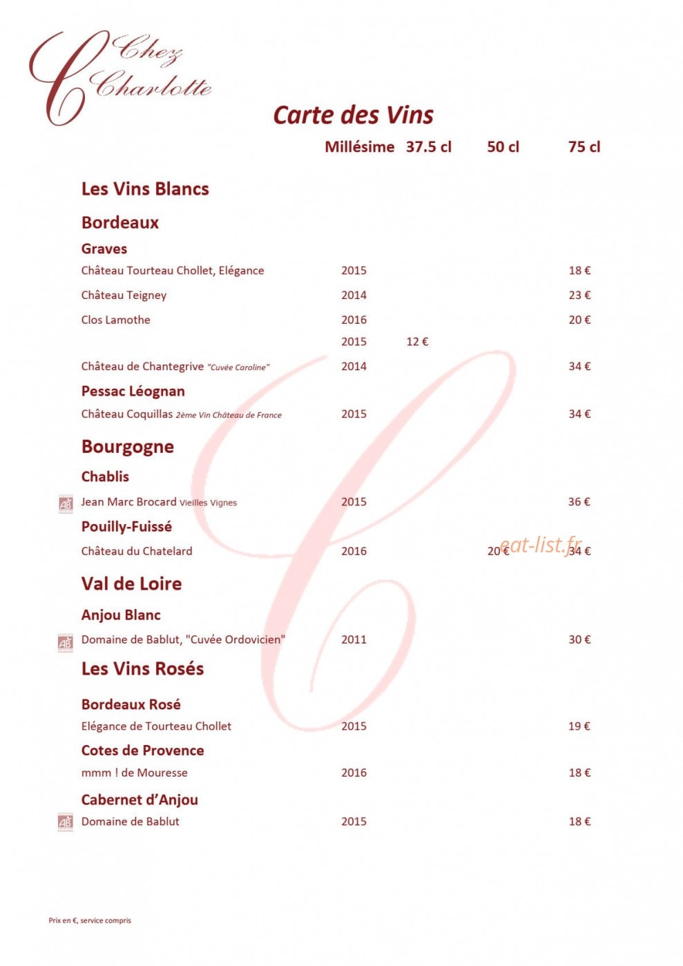 Chez Charlotte — carte page 9