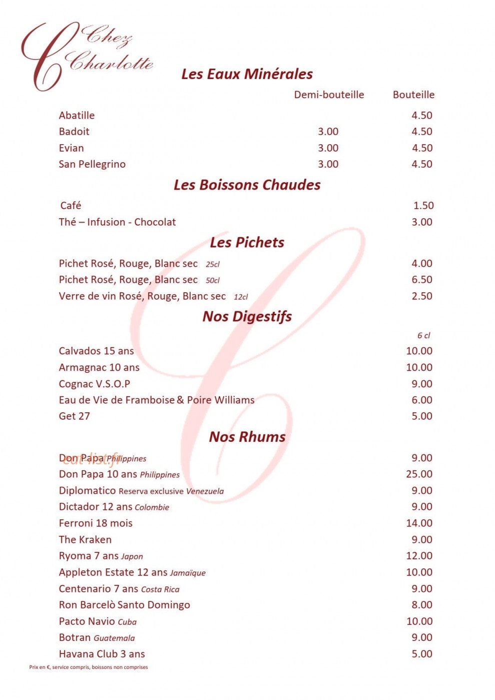 Chez Charlotte — carte page 12