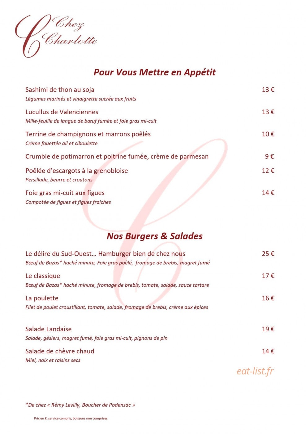 Chez Charlotte — carte page 1