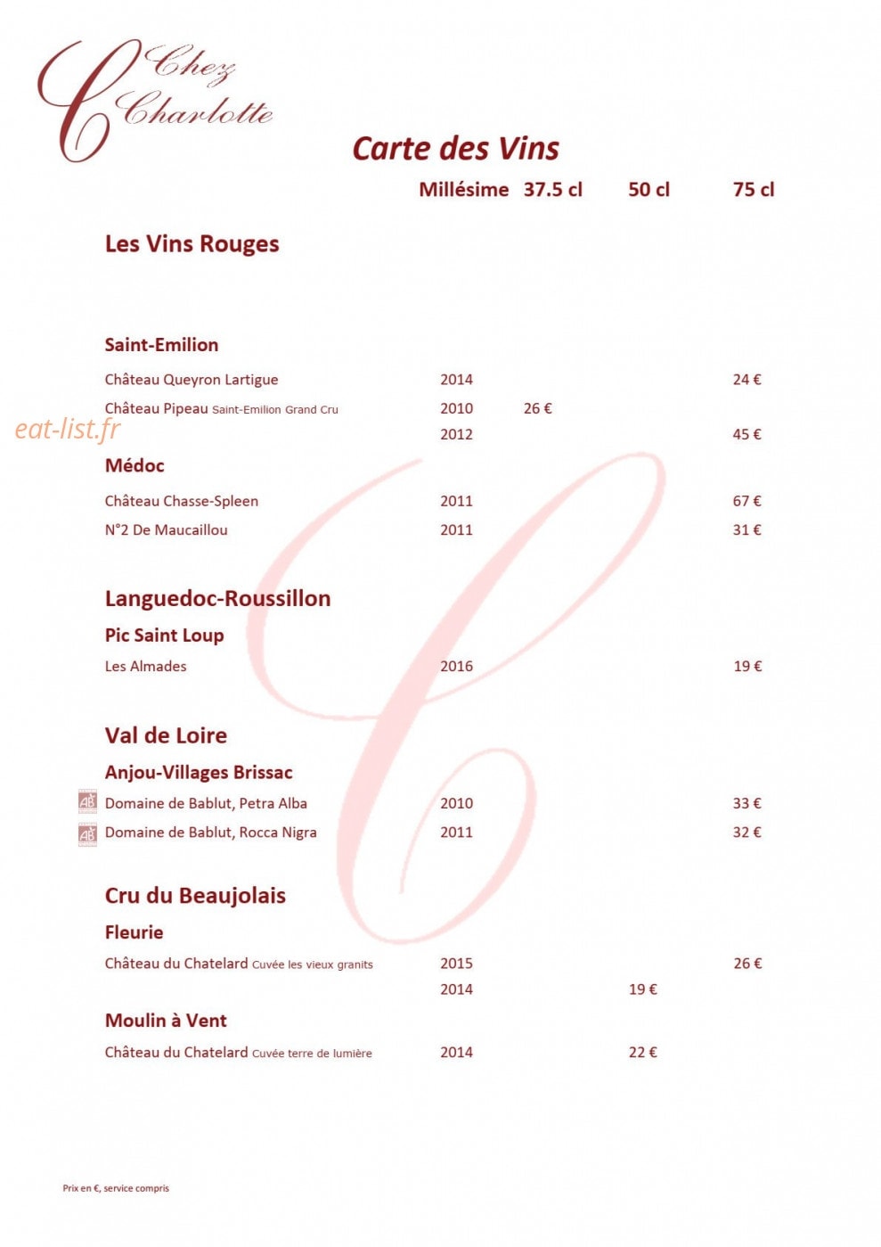 Chez Charlotte — carte page 8