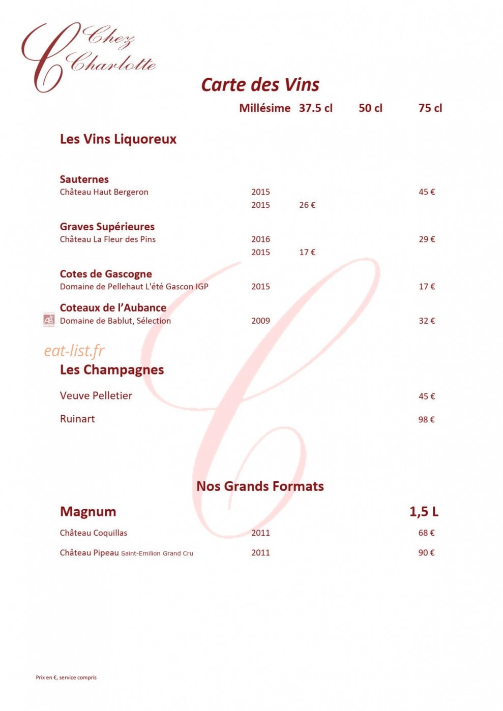 Chez Charlotte — carte page 10