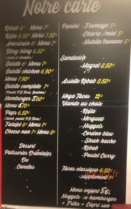 Kebab chez Nour — carte page 1