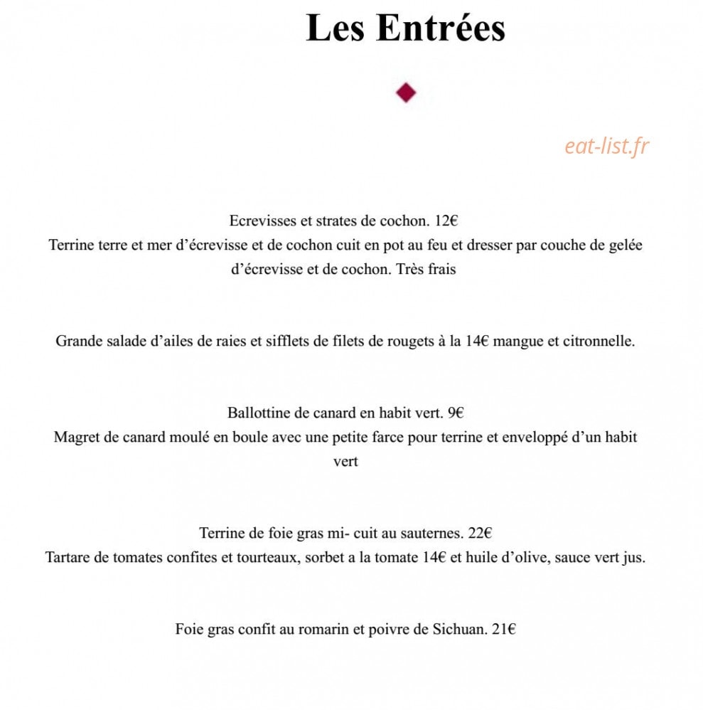 Auberge La Crémaillère — carte page 1