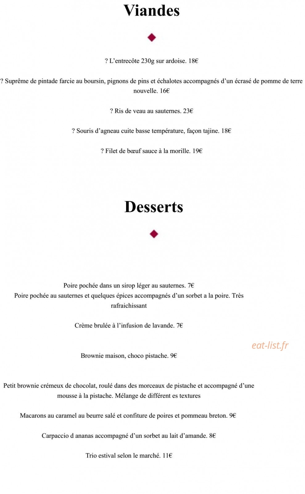 Auberge La Crémaillère — carte page 2