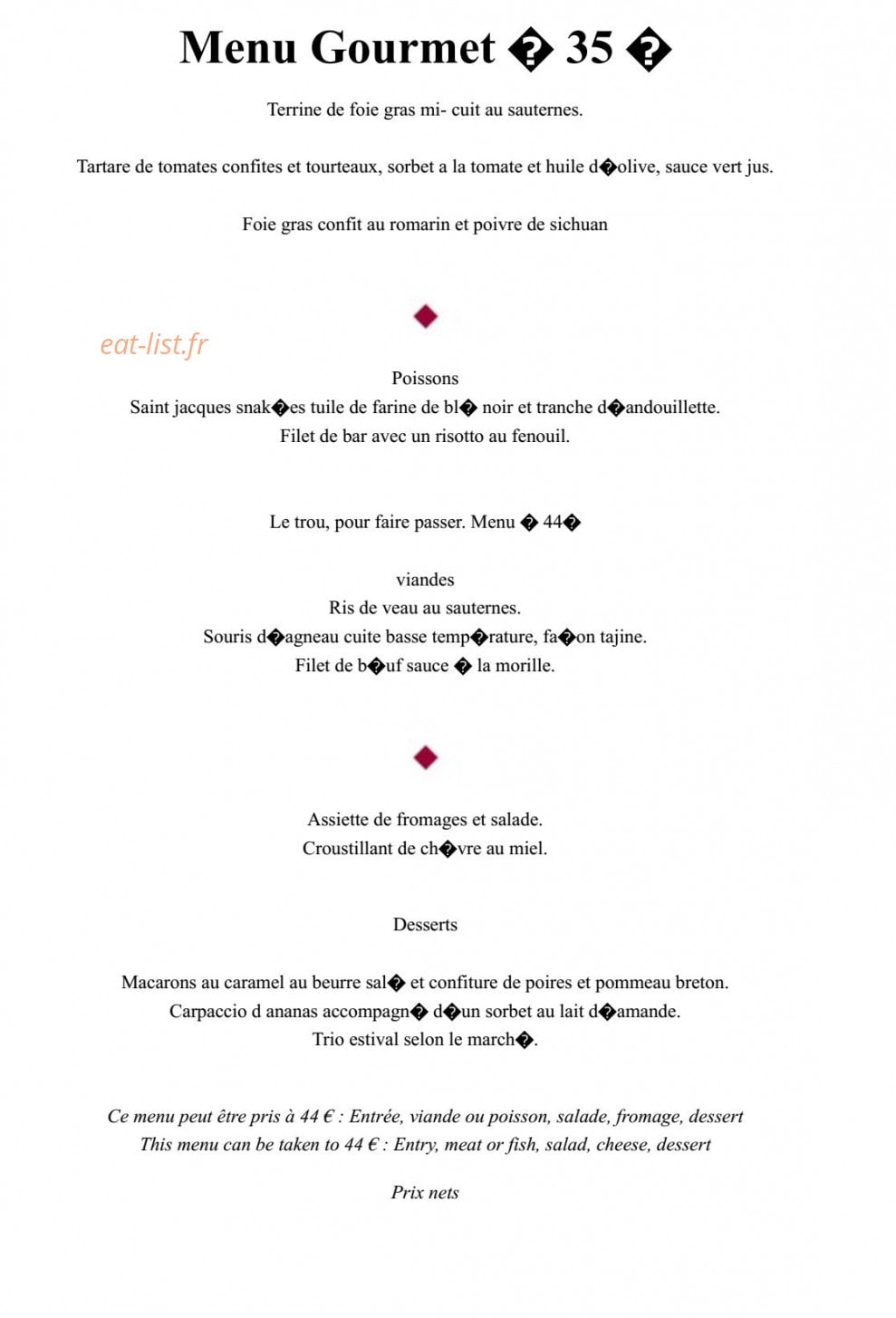 Auberge La Crémaillère — carte page 4