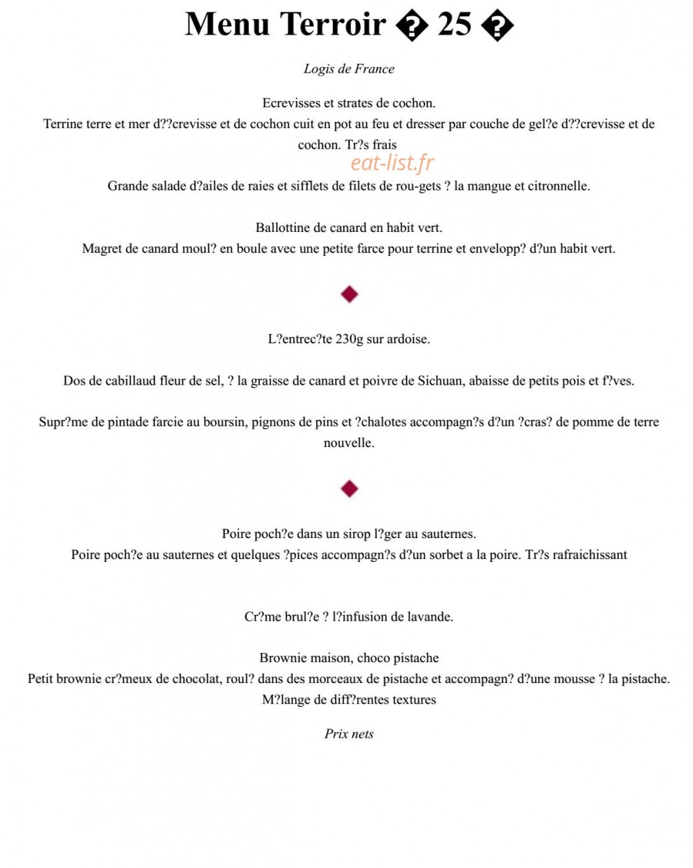 Auberge La Crémaillère — carte page 3