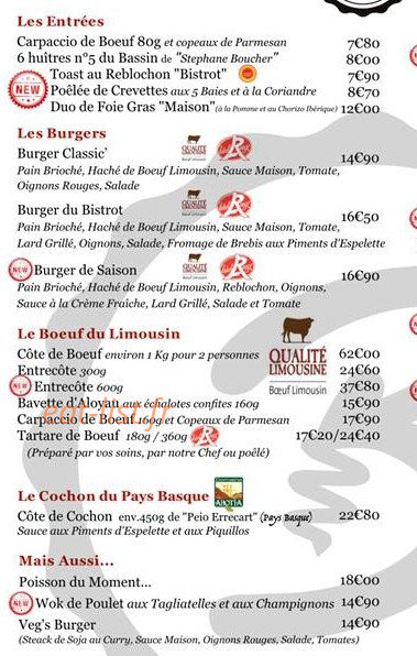 B comme Bistrot — carte page 1