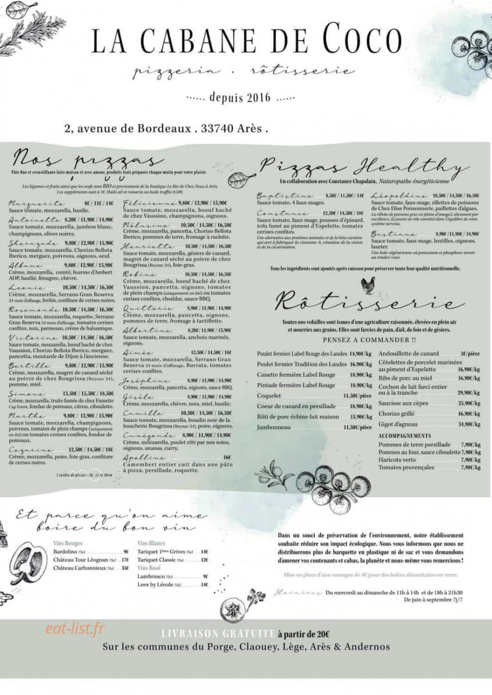 La Cabane De Coco — carte page 1