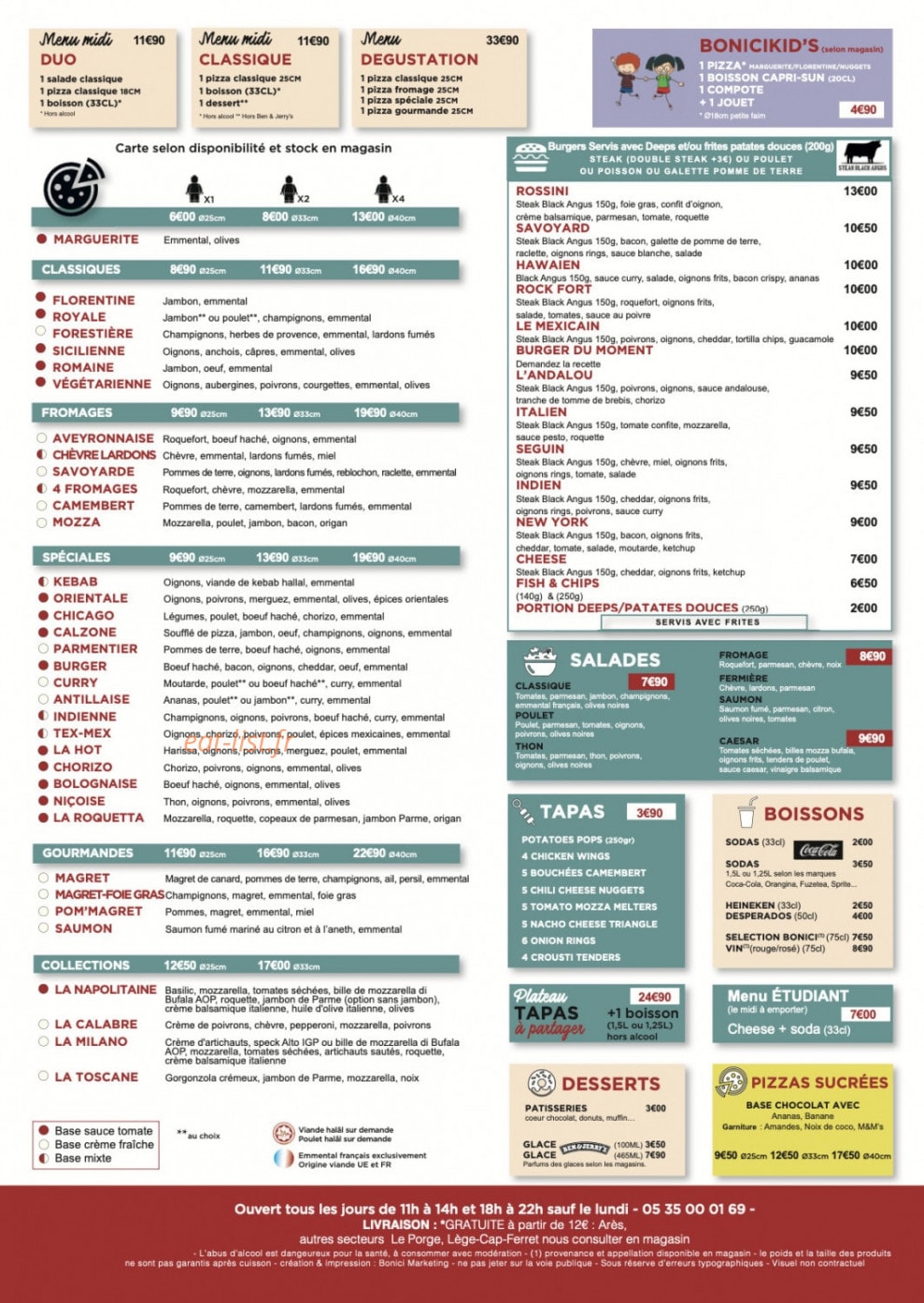 Pizza Bonici — carte page 1