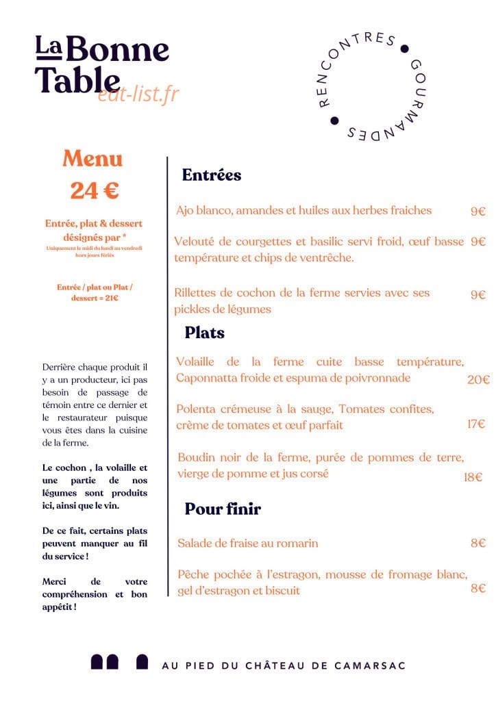La Bonne Table — carte page 1