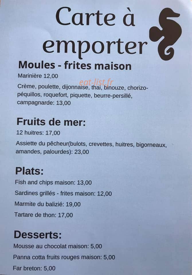 Carte et menu de Balizié Soulac à Soulac sur Mer — A emporter