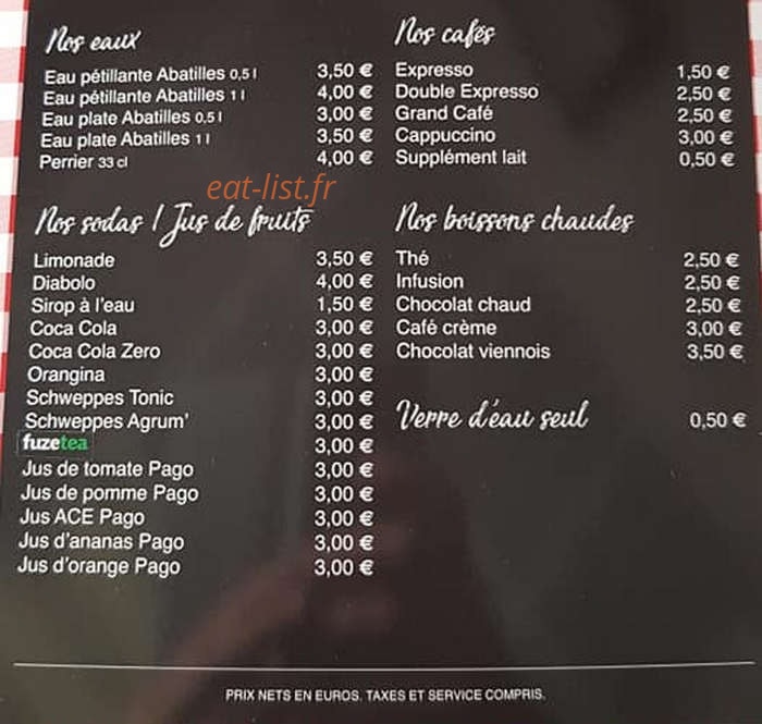 Bistrot Tartines et Compagnie — carte page 2