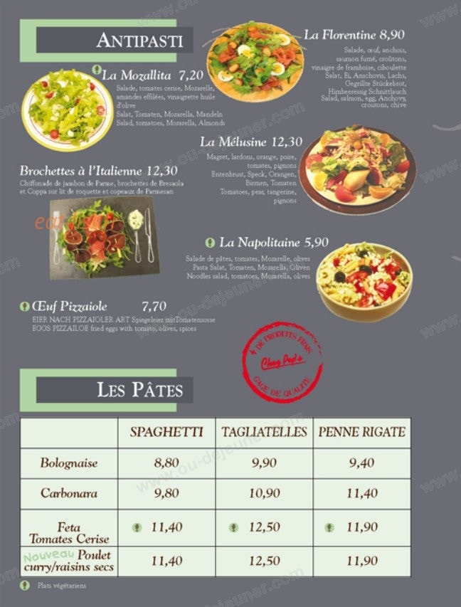 Chez Pep's — carte page 2