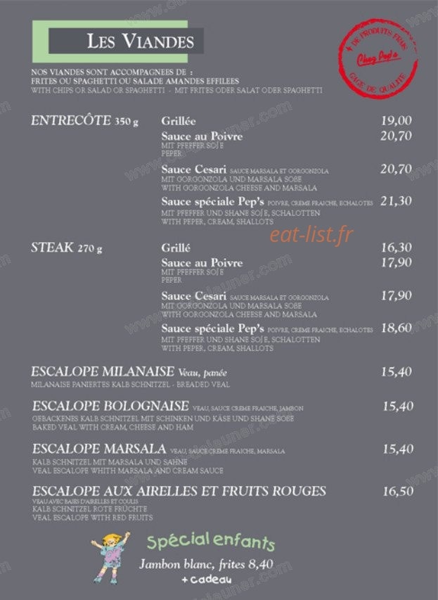 Chez Pep's — carte page 7